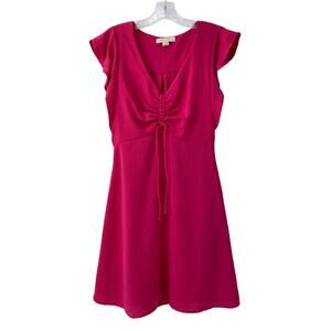 Monteau Pink Milkmaid Babydoll Mini Dress Size M Ruched Flowy Empire Waist y2k